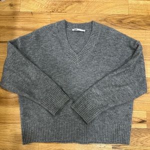 Zara Grey V Neck Sweater